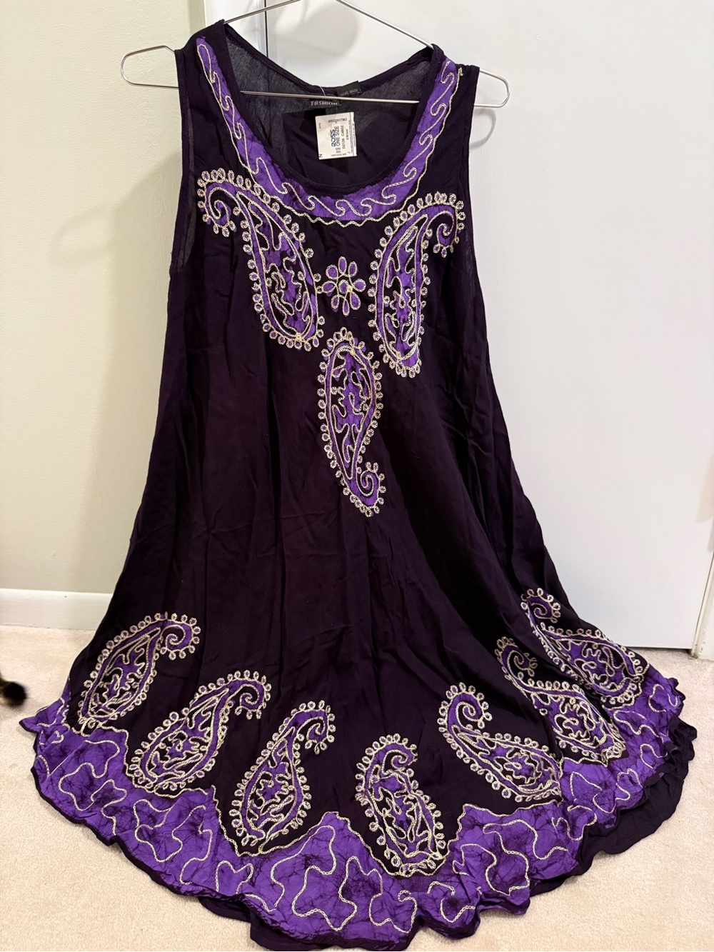 NWT SR Fashions Purple Paisley Embroidered Sleeveless Dress
